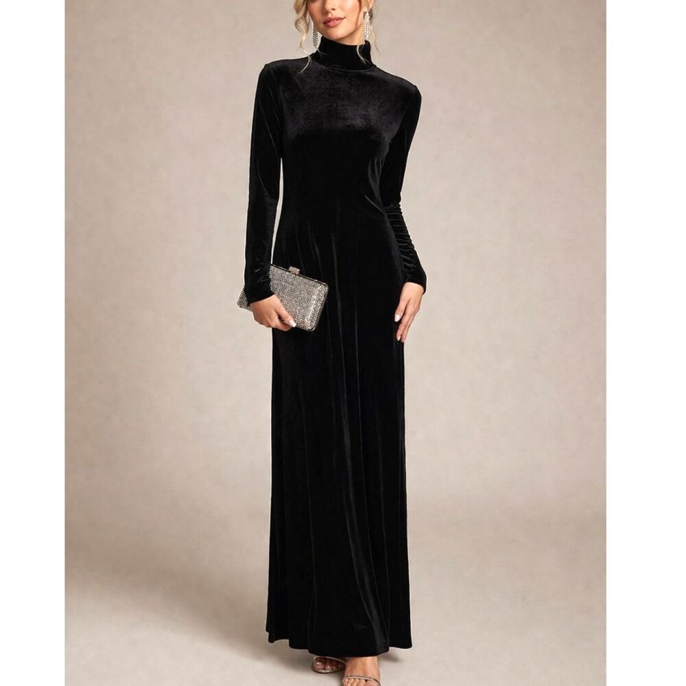 Vtg 90s Jones New York Velvet Maxi Dress Sm Black Chic Cocktail Formal Evening